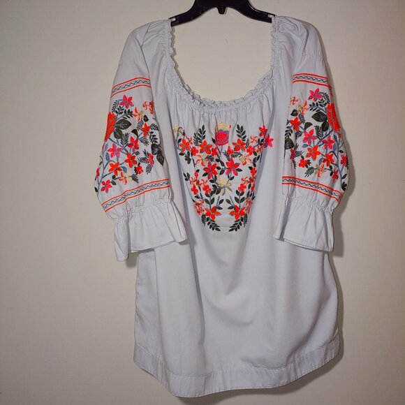 Free People Tops - Free People Fleur Du Jour Off Shoulder Embroidered Mini Dress Tunic Dress Blue L
